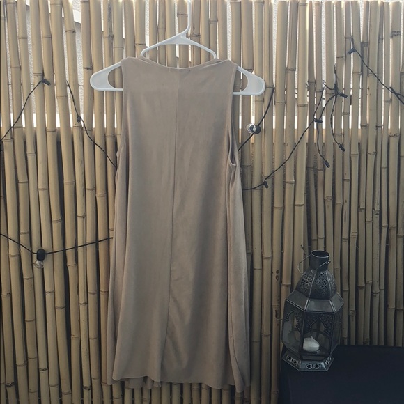 Boho Cross V-Neck, Camel Suede Dress - Picture 2 of 4